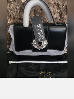 Badgley Mischka Black Satchel with Crystal Accent